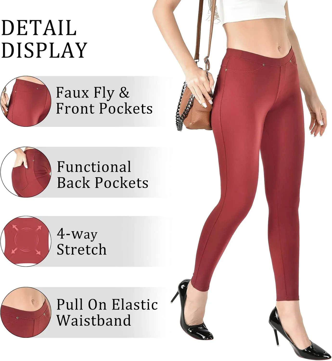 Women's Denim Jeggings Stretch Pull-On Jegging Casual Pants with Pockets