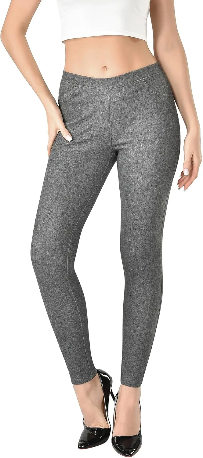 Women's Denim Jeggings Stretch Pull-On Jegging Casual Pants with Pockets