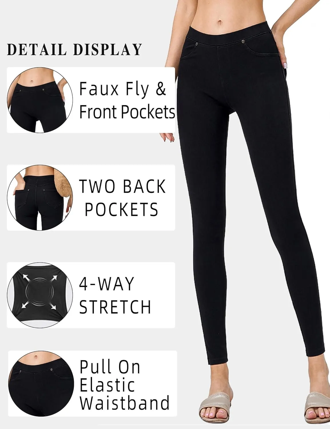 Women's Denim Jeggings Stretch Pull-On Jegging Casual Pants with Pockets
