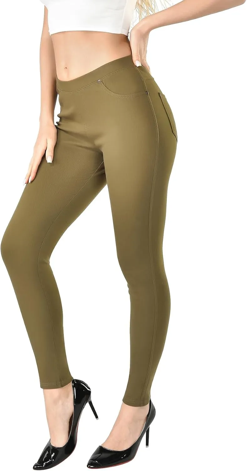 Women's Denim Jeggings Stretch Pull-On Jegging Casual Pants with Pockets
