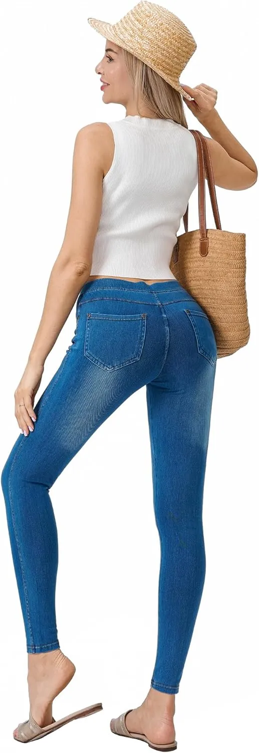 Women's Denim Jeggings Stretch Pull-On Jegging Casual Pants with Pockets