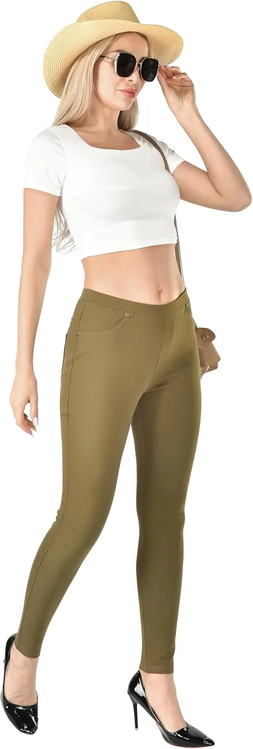 Women's Denim Jeggings Stretch Pull-On Jegging Casual Pants with Pockets