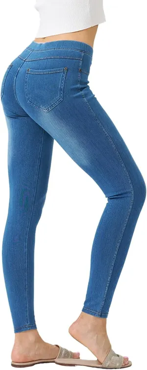 Women's Denim Jeggings Stretch Pull-On Jegging Casual Pants with Pockets