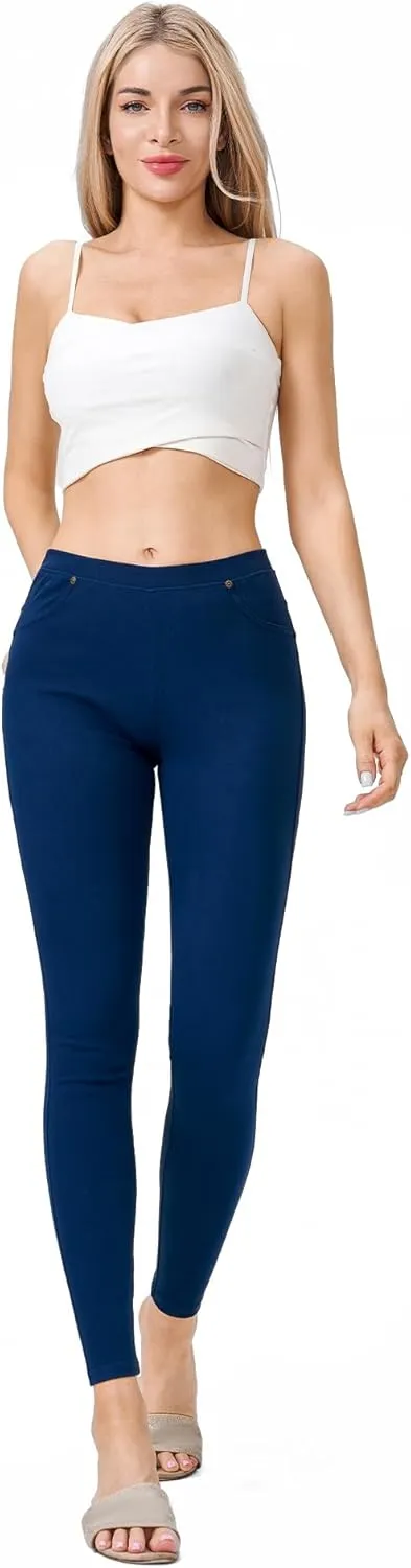 Women's Denim Jeggings Stretch Pull-On Jegging Casual Pants with Pockets