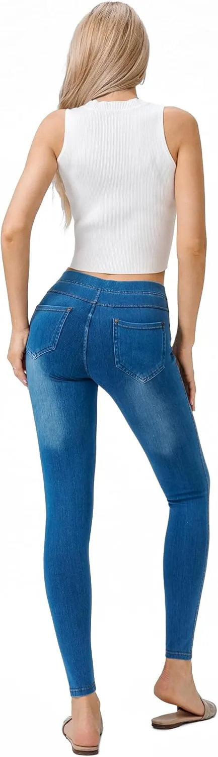 Women's Denim Jeggings Stretch Pull-On Jegging Casual Pants with Pockets