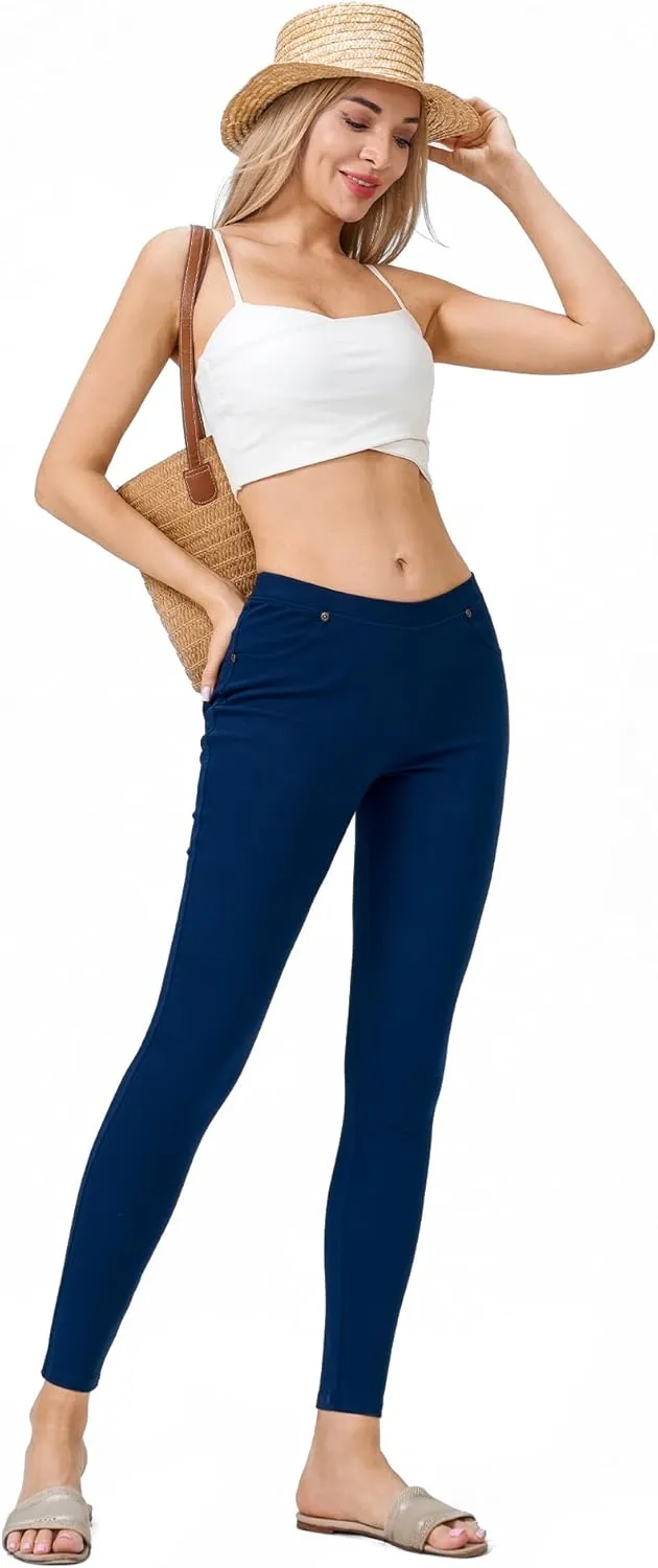 Women's Denim Jeggings Stretch Pull-On Jegging Casual Pants with Pockets