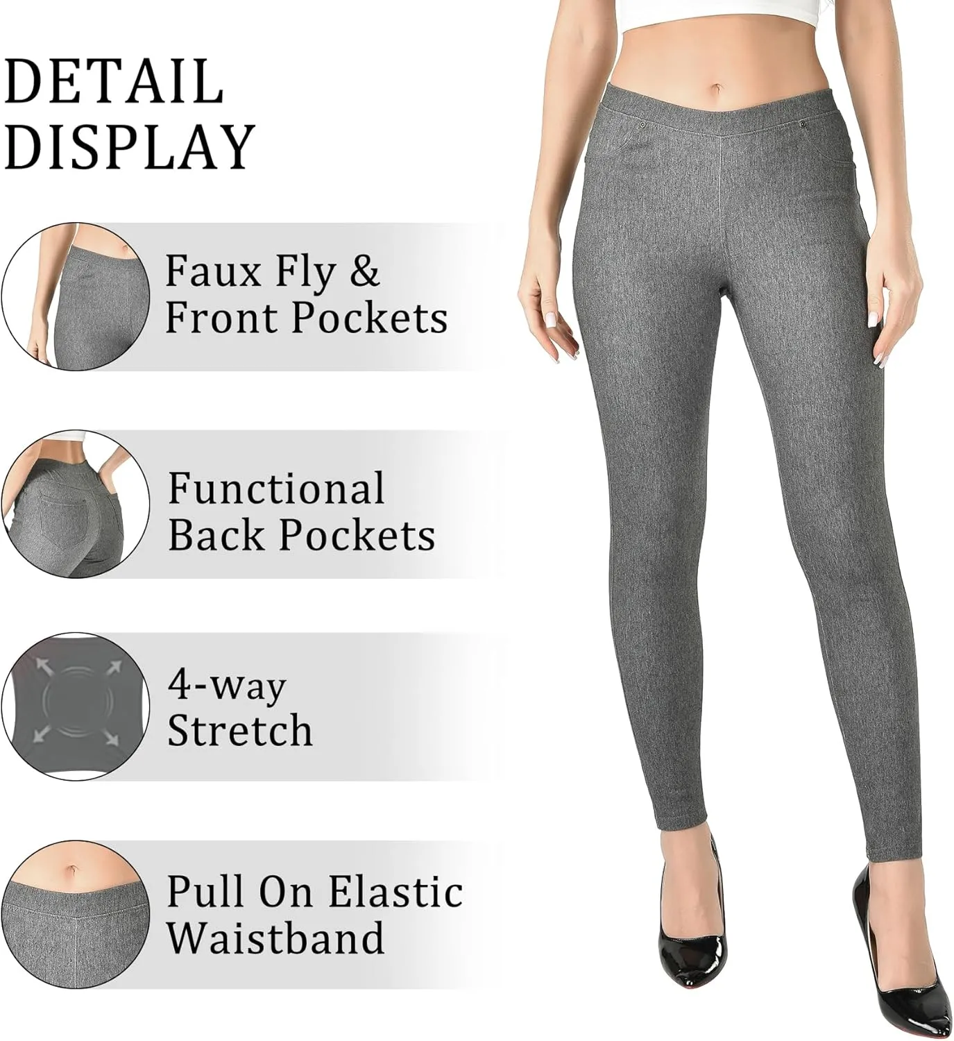 Women's Denim Jeggings Stretch Pull-On Jegging Casual Pants with Pockets