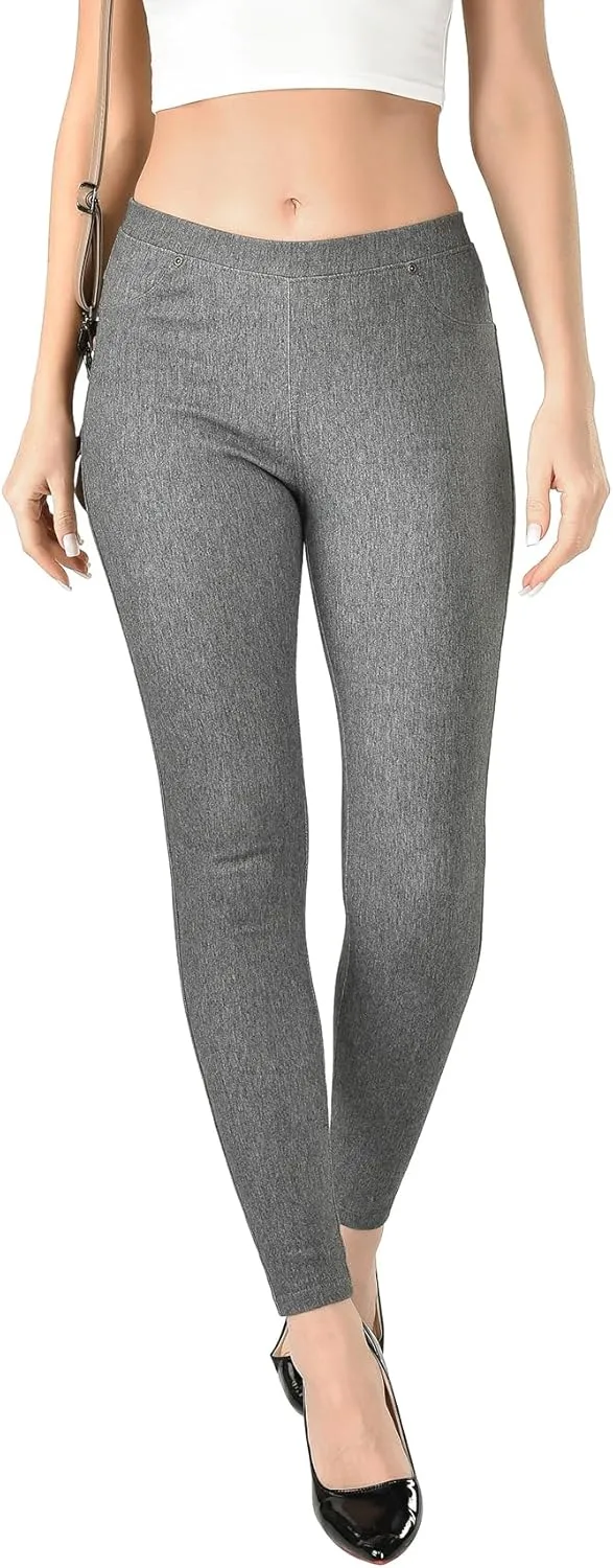 Women's Denim Jeggings Stretch Pull-On Jegging Casual Pants with Pockets