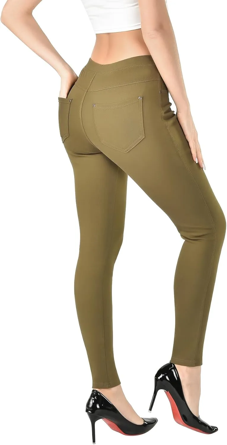 Women's Denim Jeggings Stretch Pull-On Jegging Casual Pants with Pockets