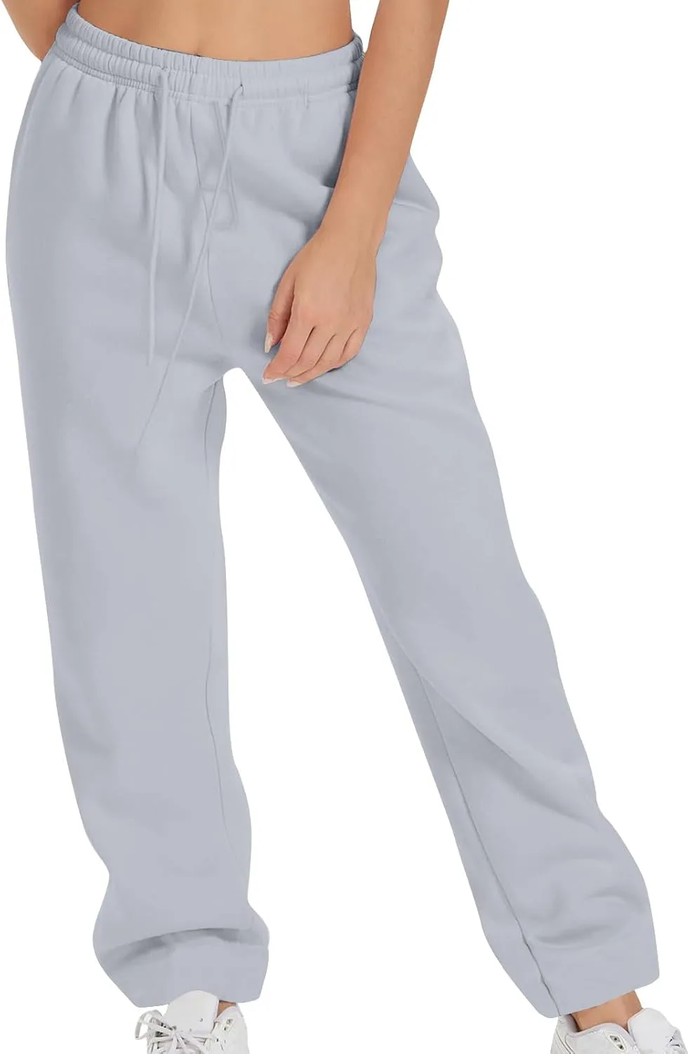 Women's Drawstring Elastic Waist Straight Leg Sweatpants Baggy High Waisted Lounge Sweat Pants Trousers with Pockets