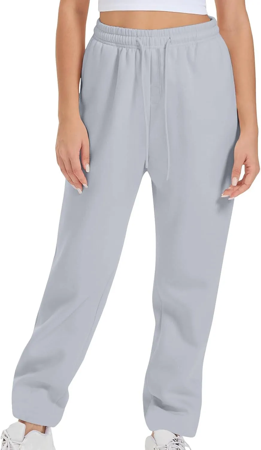 Women's Drawstring Elastic Waist Straight Leg Sweatpants Baggy High Waisted Lounge Sweat Pants Trousers with Pockets
