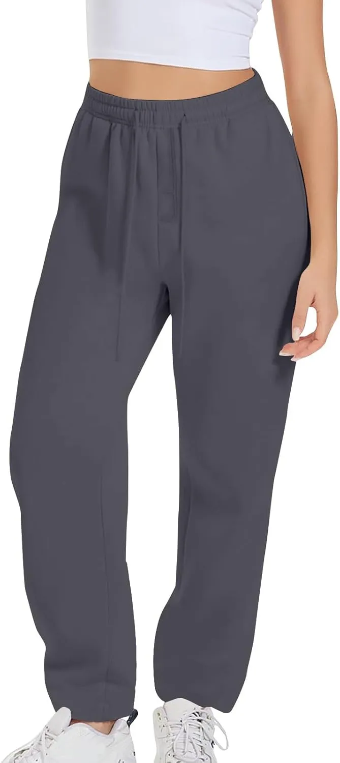 Women's Drawstring Elastic Waist Straight Leg Sweatpants Baggy High Waisted Lounge Sweat Pants Trousers with Pockets