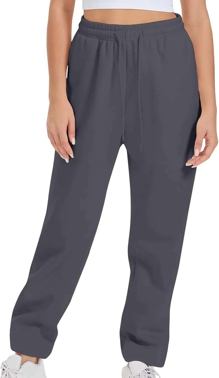 Women's Drawstring Elastic Waist Straight Leg Sweatpants Baggy High Waisted Lounge Sweat Pants Trousers with Pockets