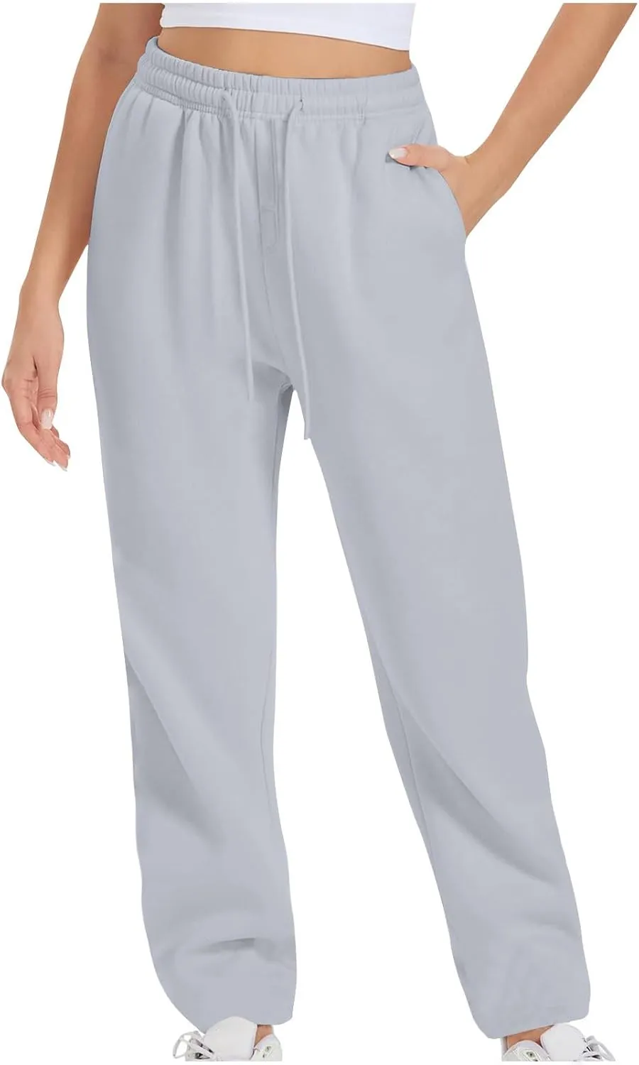 Women's Drawstring Elastic Waist Straight Leg Sweatpants Baggy High Waisted Lounge Sweat Pants Trousers with Pockets
