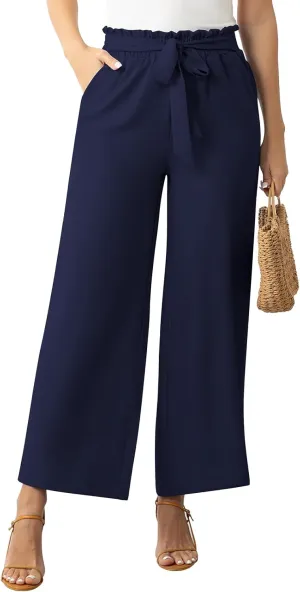Women's Dress Pants with Pockets Stretchy High Waist Wide Leg Pants Business Casual Women Work Pants