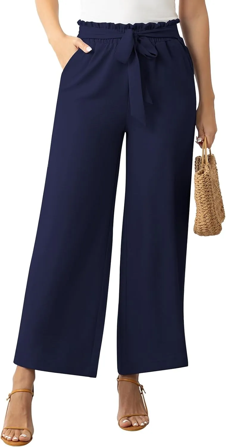 Women's Dress Pants with Pockets Stretchy High Waist Wide Leg Pants Business Casual Women Work Pants