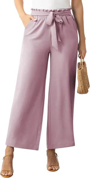 Women's Dress Pants with Pockets Stretchy High Waist Wide Leg Pants Business Casual Women Work Pants