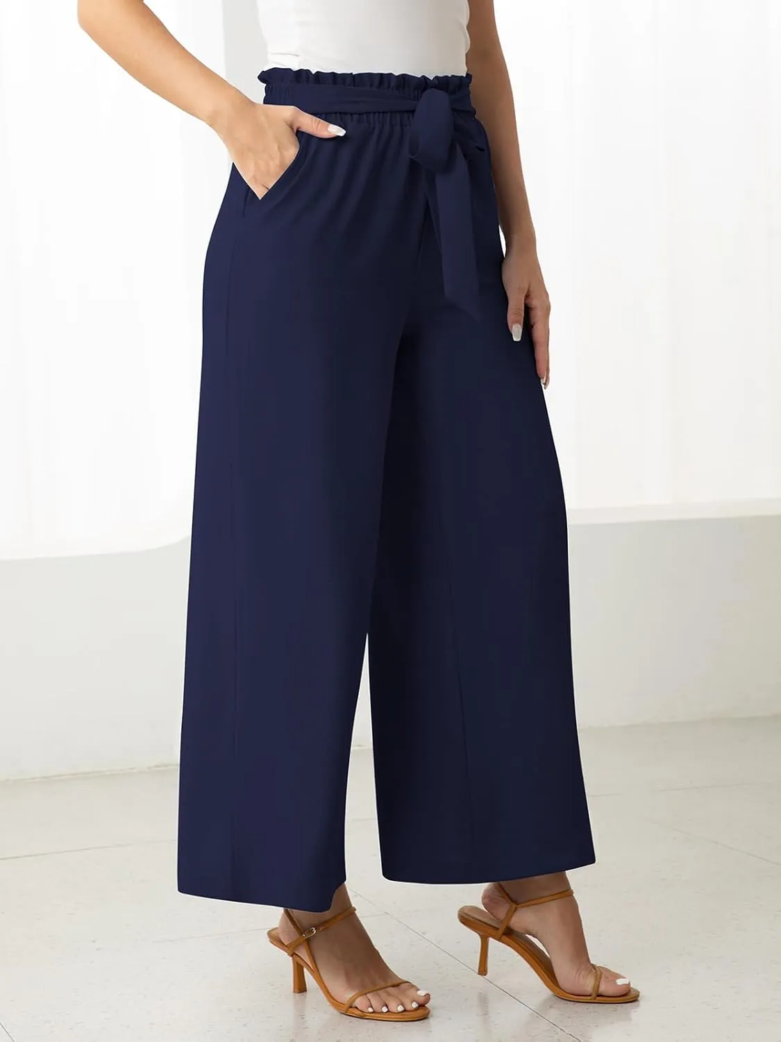 Women's Dress Pants with Pockets Stretchy High Waist Wide Leg Pants Business Casual Women Work Pants