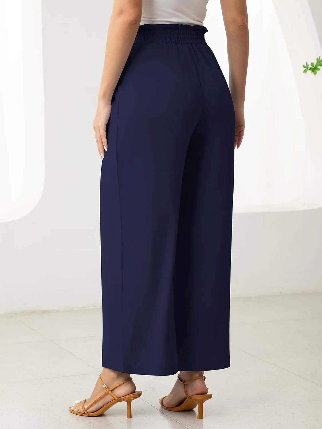 Women's Dress Pants with Pockets Stretchy High Waist Wide Leg Pants Business Casual Women Work Pants