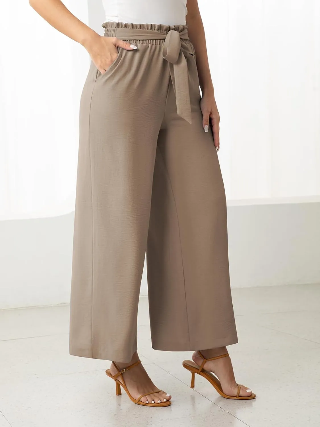 Women's Dress Pants with Pockets Stretchy High Waist Wide Leg Pants Business Casual Women Work Pants