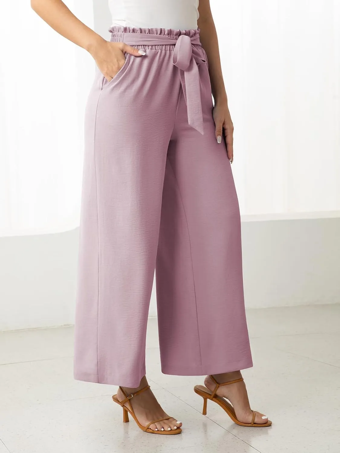 Women's Dress Pants with Pockets Stretchy High Waist Wide Leg Pants Business Casual Women Work Pants