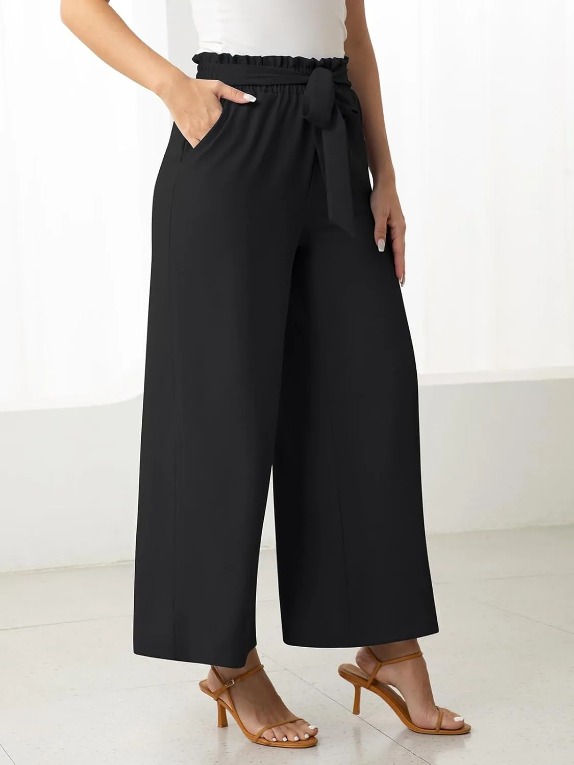 Women's Dress Pants with Pockets Stretchy High Waist Wide Leg Pants Business Casual Women Work Pants