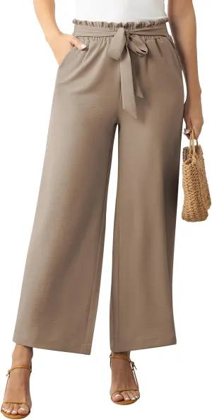 Women's Dress Pants with Pockets Stretchy High Waist Wide Leg Pants Business Casual Women Work Pants