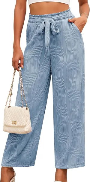 Women's Dress Pants with Pockets Stretchy High Waist Wide Leg Pants Business Casual Women Work Pants