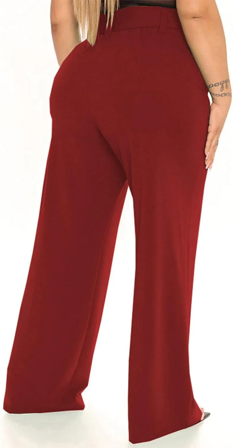 Womens Dress Suit Pants Casual Loose Bow Knot Belted Wide Leg High Waist Elegant Trousers Office Business Work Pants