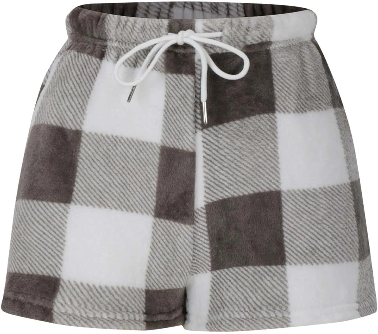 Women's Flannel Shorts Fashion Plaid Printed Lace up Waist Plush Sleepwear Bottoms Loose Casual Pajamas Short Pant