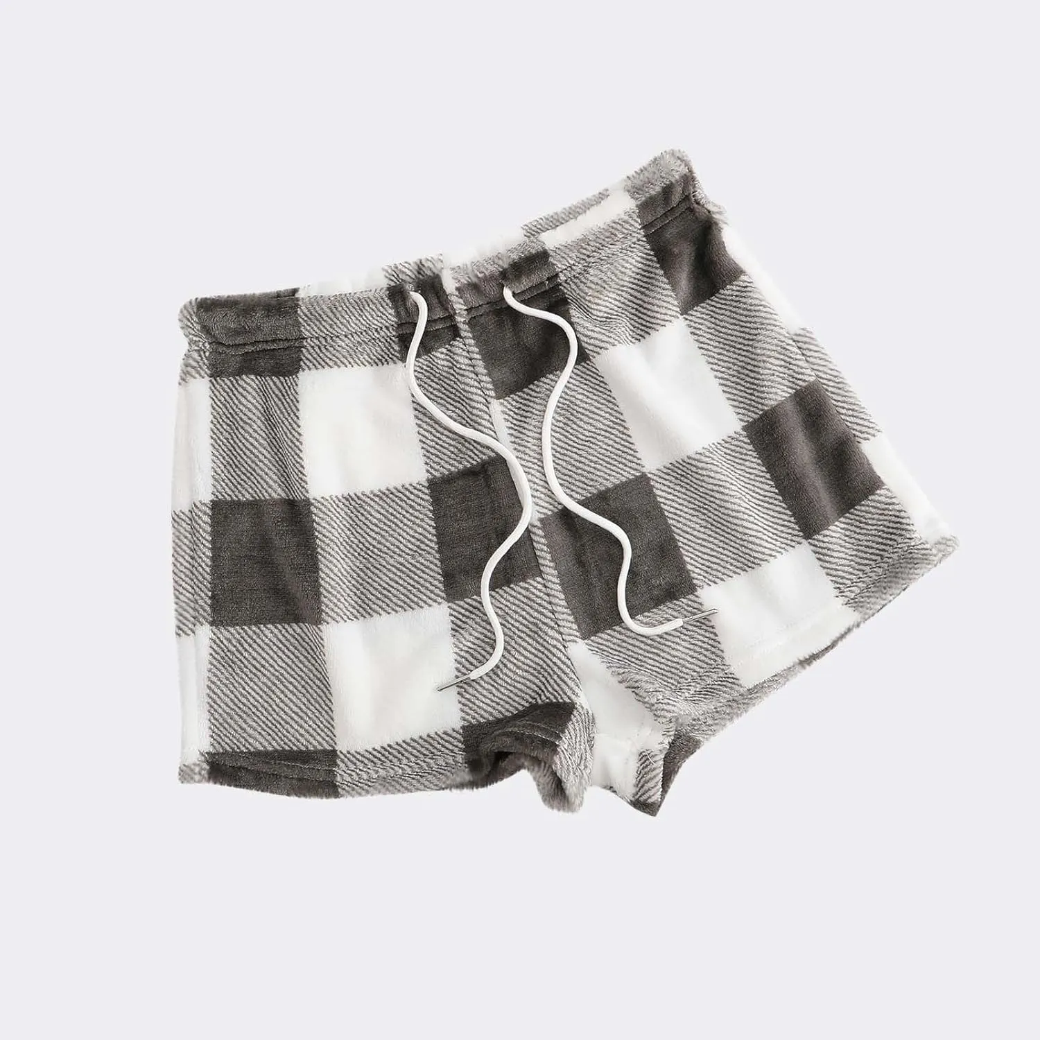 Women's Flannel Shorts Fashion Plaid Printed Lace up Waist Plush Sleepwear Bottoms Loose Casual Pajamas Short Pant