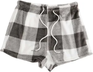 Women's Flannel Shorts Fashion Plaid Printed Lace up Waist Plush Sleepwear Bottoms Loose Casual Pajamas Short Pant