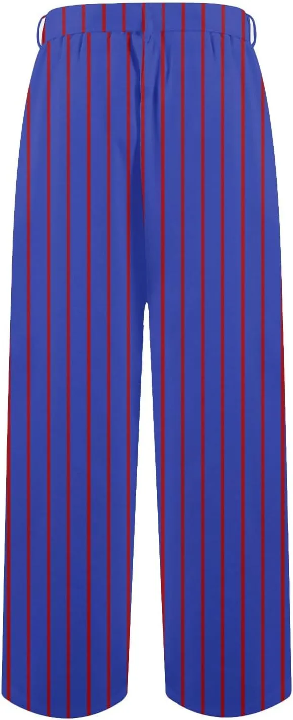 Womens High Waist Casual Linen Pants Adjustable Knot Drawstring Straight Leg Striped Print Lounge Trousers Pockets