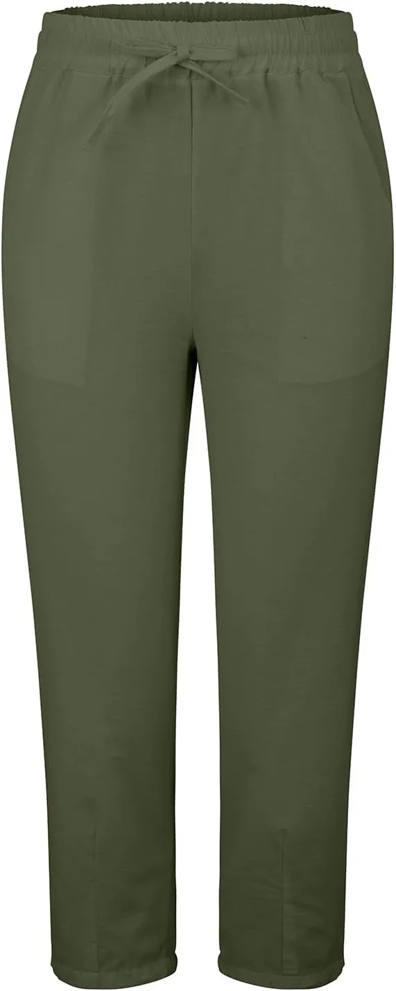 Womens High Waist Drawstring Straight Leg Linen Pants 2025 Summer Casual Beach Vacation Trousers with Pockets
