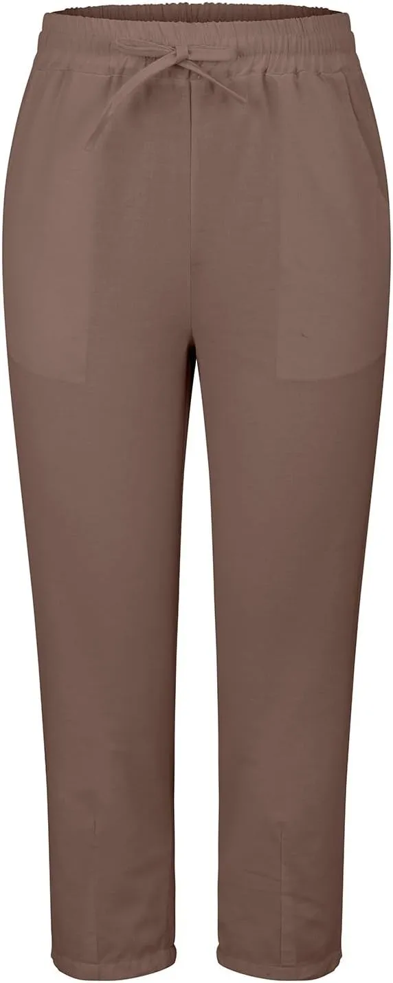 Womens High Waist Drawstring Straight Leg Linen Pants 2025 Summer Casual Beach Vacation Trousers with Pockets