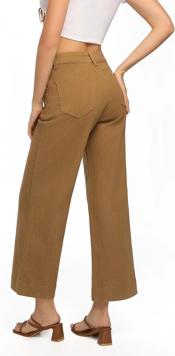 Womens High Waisted Stretchy Jeans - Wide Leg, Baggy, Loose, Trendy Jeans for Women