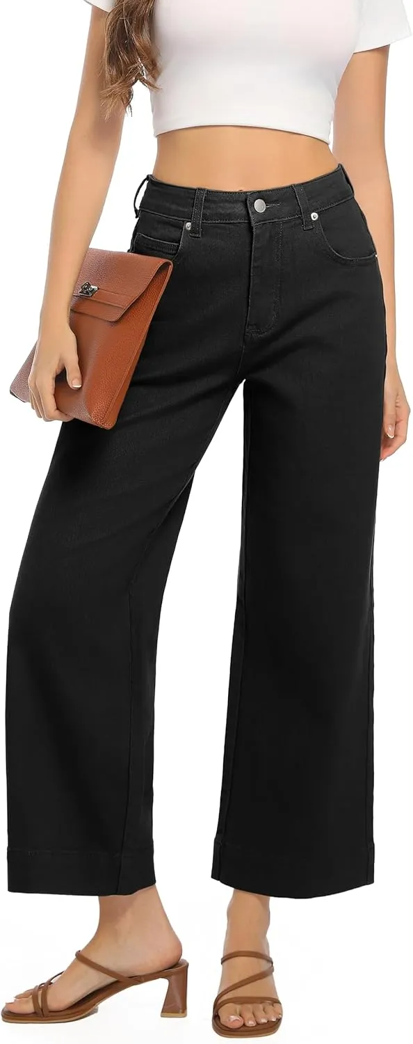 Womens High Waisted Stretchy Jeans - Wide Leg, Baggy, Loose, Trendy Jeans for Women