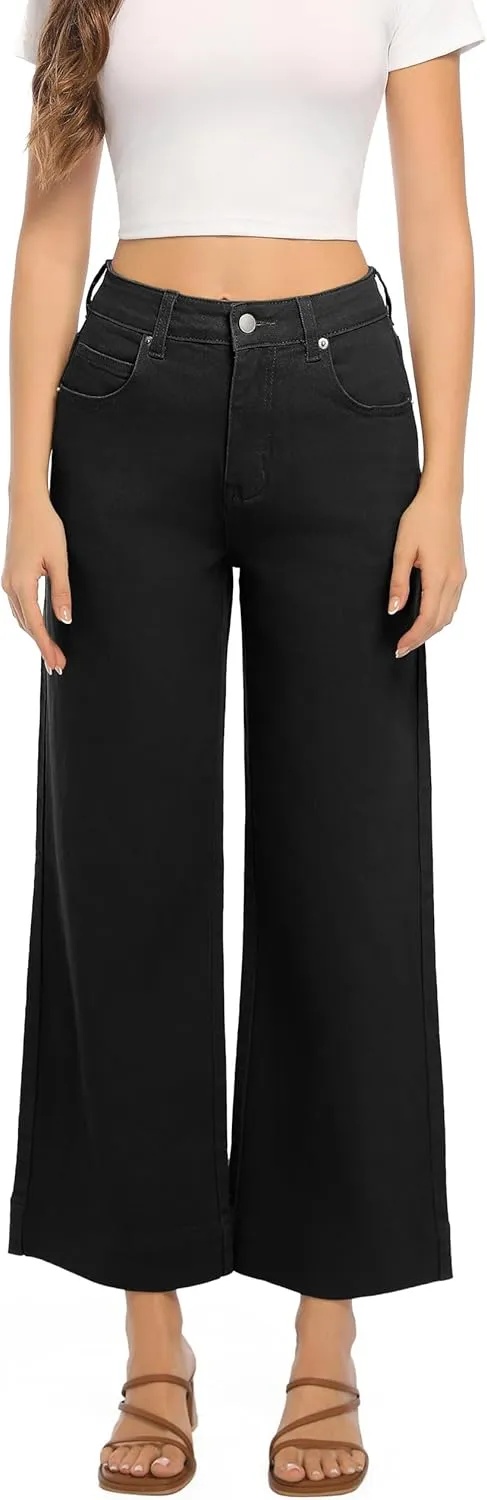 Womens High Waisted Stretchy Jeans - Wide Leg, Baggy, Loose, Trendy Jeans for Women