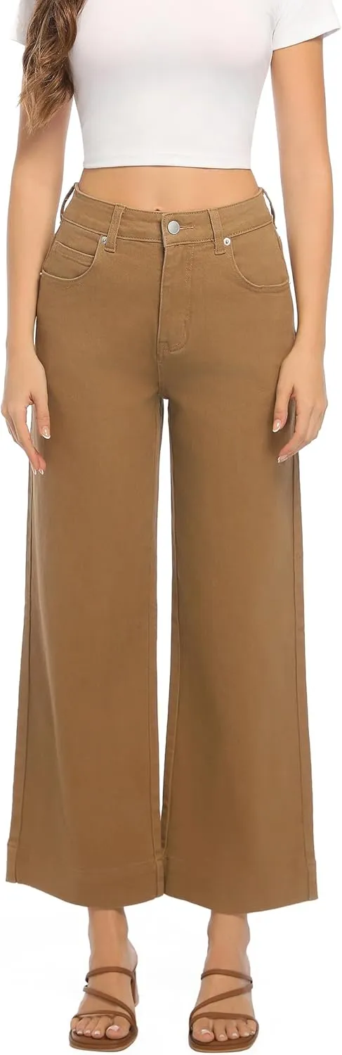 Womens High Waisted Stretchy Jeans - Wide Leg, Baggy, Loose, Trendy Jeans for Women