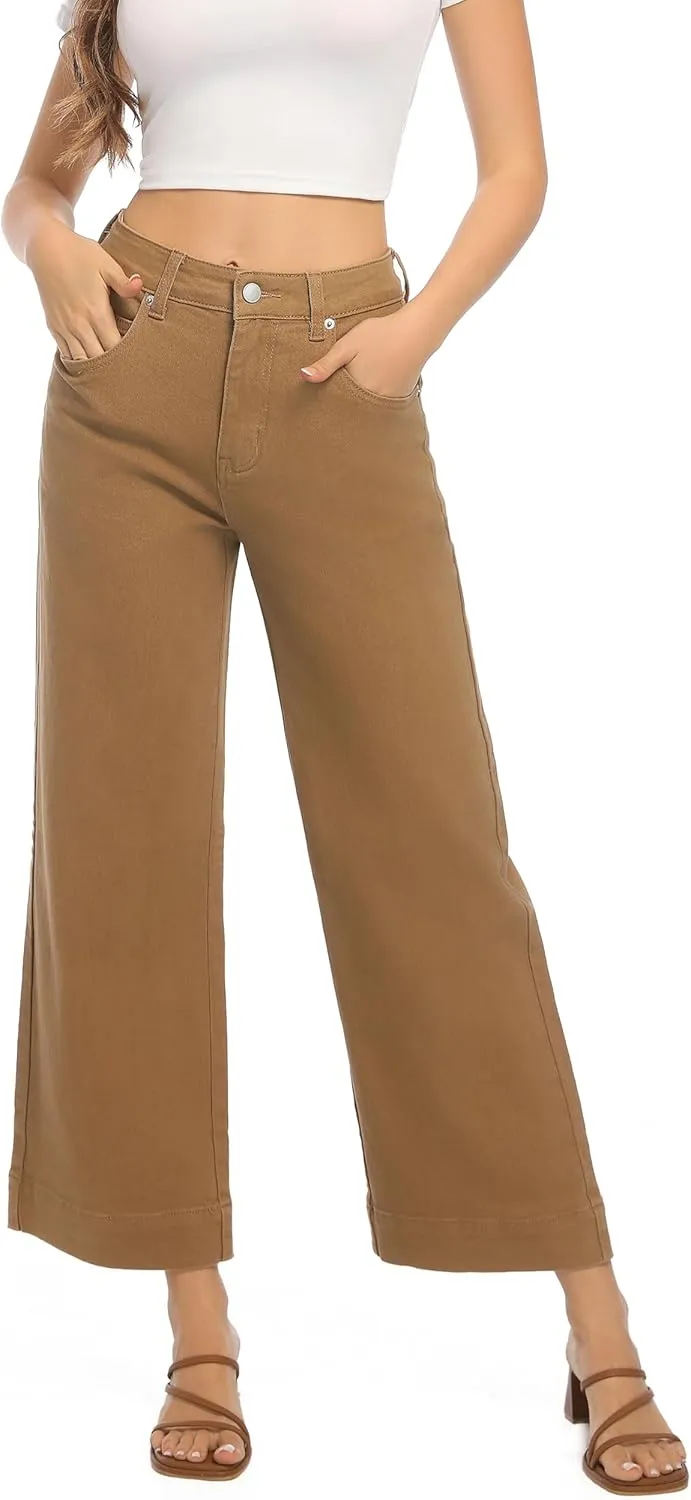 Womens High Waisted Stretchy Jeans - Wide Leg, Baggy, Loose, Trendy Jeans for Women