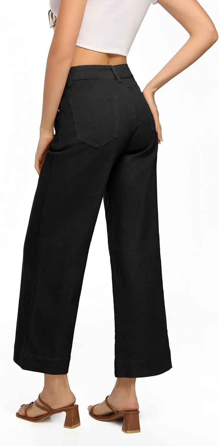 Womens High Waisted Stretchy Jeans - Wide Leg, Baggy, Loose, Trendy Jeans for Women