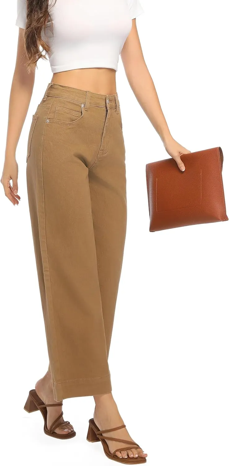 Womens High Waisted Stretchy Jeans - Wide Leg, Baggy, Loose, Trendy Jeans for Women