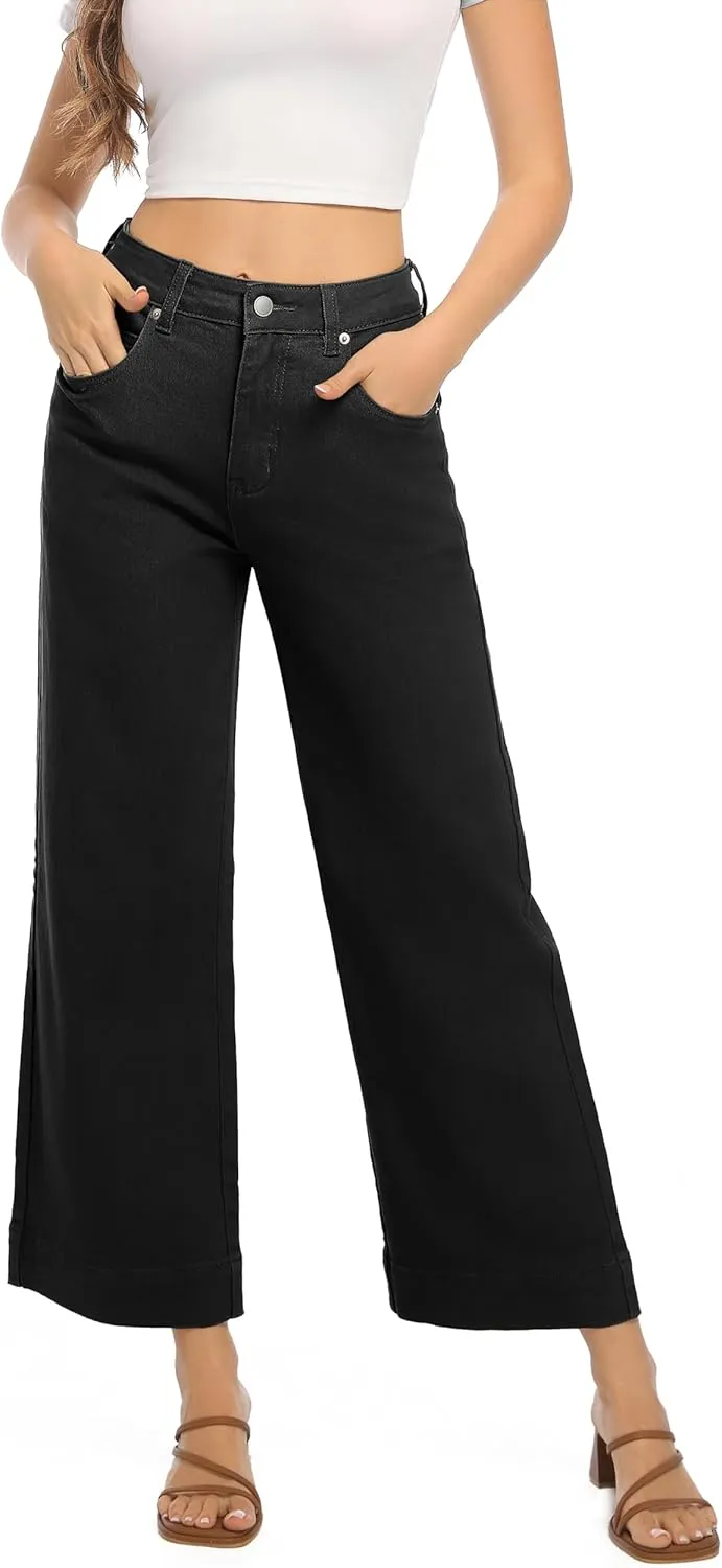 Womens High Waisted Stretchy Jeans - Wide Leg, Baggy, Loose, Trendy Jeans for Women