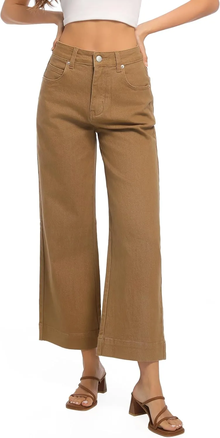 Womens High Waisted Stretchy Jeans - Wide Leg, Baggy, Loose, Trendy Jeans for Women