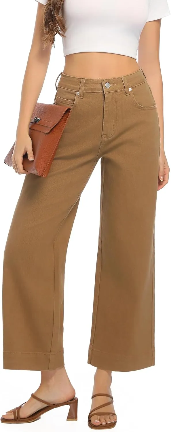 Womens High Waisted Stretchy Jeans - Wide Leg, Baggy, Loose, Trendy Jeans for Women