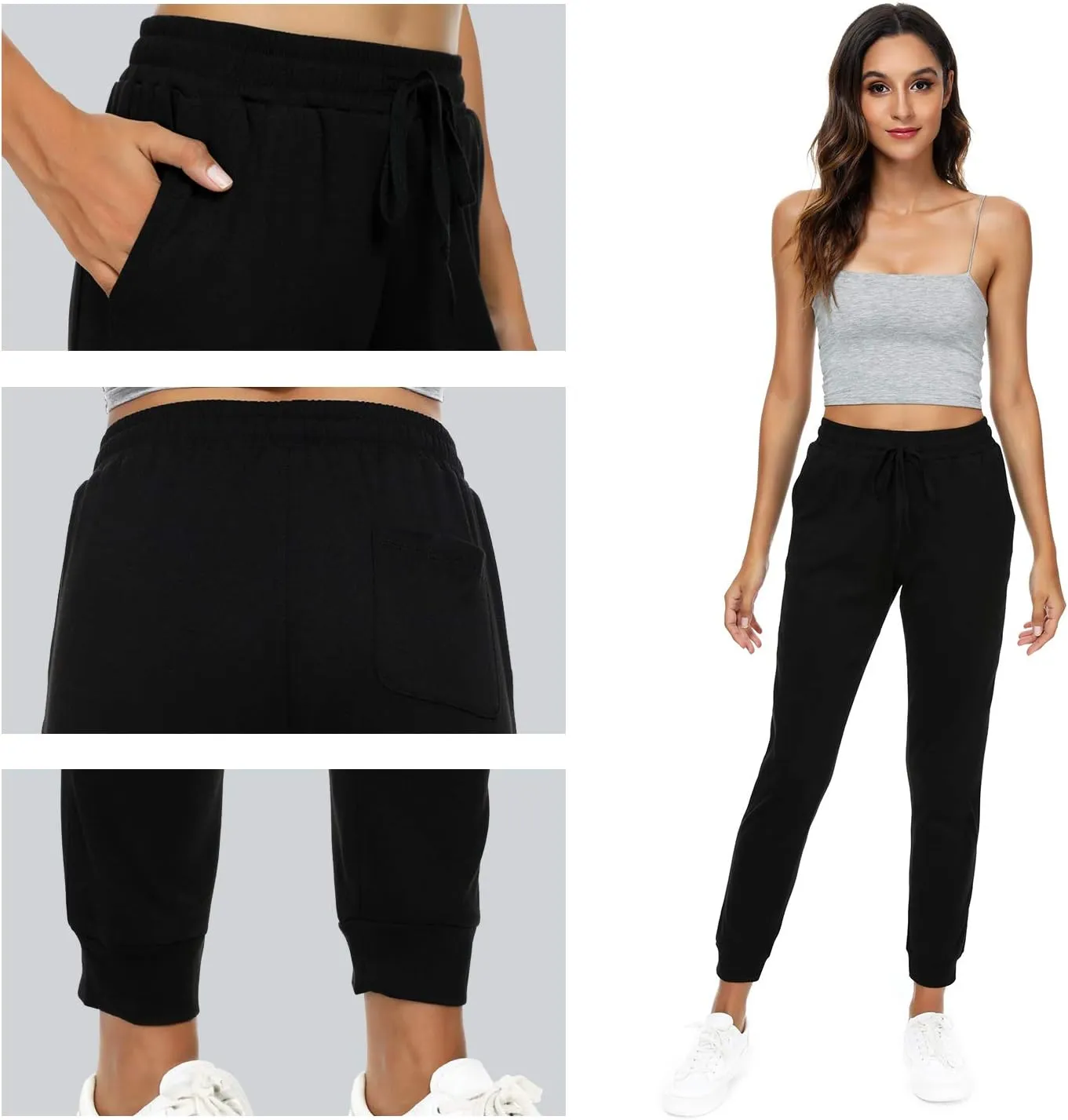 Women's Joggers Pants Active Sweatpants Cotton Tapered Workout Yoga Lounge Track Pants with Pockets