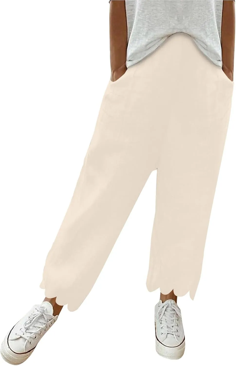 Womens Linen Capri Pants Summer Casual Loose Cinch Bottom Trousers High Waist Drawstring Palazzo Lounge with Pockets
