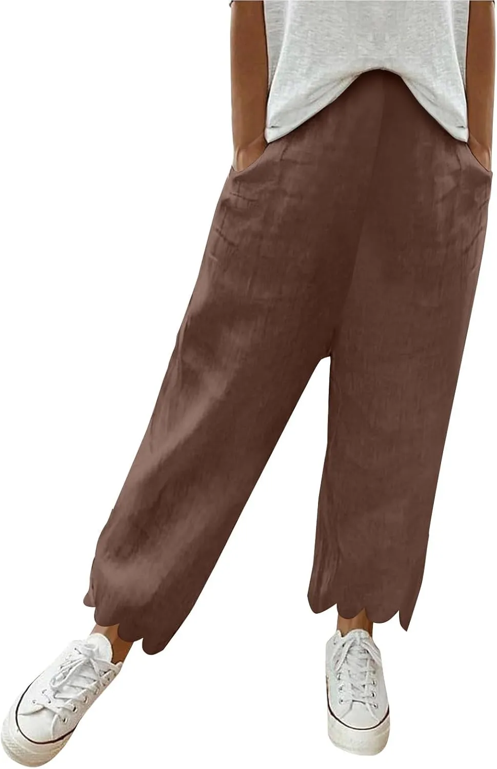 Womens Linen Capri Pants Summer Casual Loose Cinch Bottom Trousers High Waist Drawstring Palazzo Lounge with Pockets