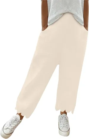 Womens Linen Capri Pants Summer Casual Loose Cinch Bottom Trousers High Waist Drawstring Palazzo Lounge with Pockets