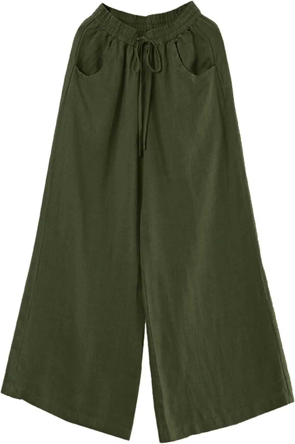 Women's Linen Pants Elastic High Waist Wide Leg Lounge Trousers Summer Loose Fit Beach Pant with Pockets 2025